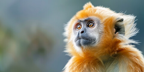 Obraz premium Serene golden snub-nosed monkey amidst blooming flowers