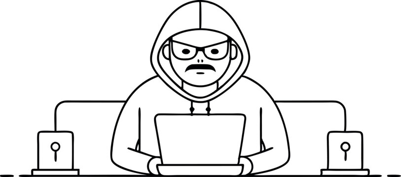 recommend clip art: Hacker in Hoodie Working on Laptop Illustration