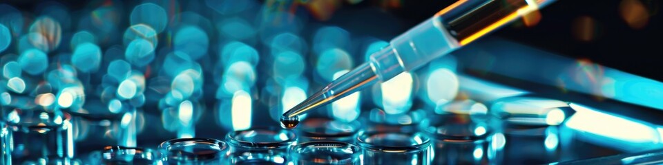 Pipetting the sample into a well plate in a biological research laboratory