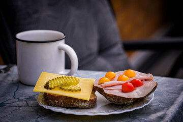 Breakfast with cheese and ham