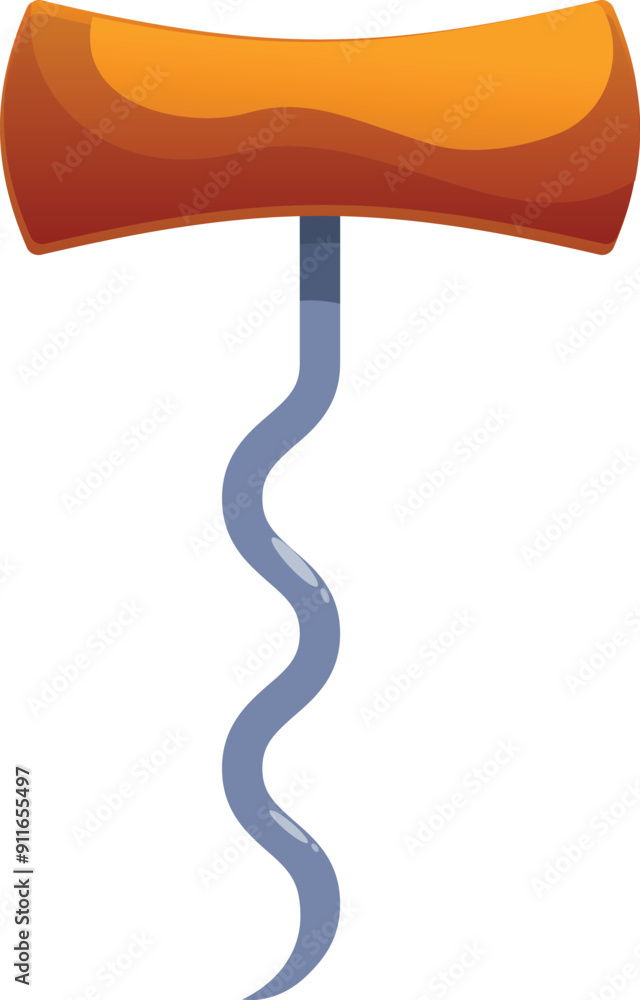 Poster classic corkscrew with a wooden handle is standing upright, ready to open a bottle of wine