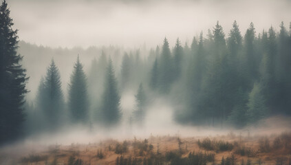 Fototapeta premium White fog on the mountain peak in sun rise time, Generative AI 