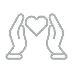 Heart with hands Vector Line Grey Icon Design