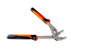 Adjustable wrench pliers on white background close-up