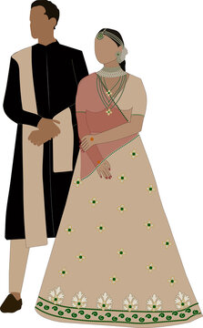  bride and groom wedding couple in traditional Indian dress for wedding invitation cards or save the date