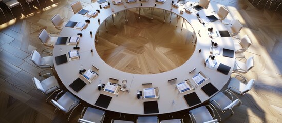 Round table discussion at business conference.