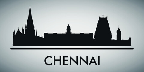 Fototapeta premium The city skyline. Chennai. Silhouettes of buildings. Vector on a gray background