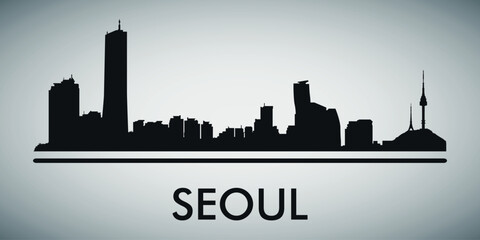 Fototapeta premium The city skyline. Seoul. Silhouettes of buildings. Vector on a gray background