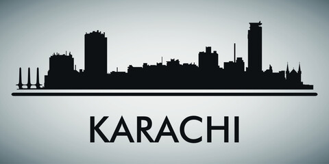 Fototapeta premium The city skyline. Karachi. Silhouettes of buildings. Vector on a gray background