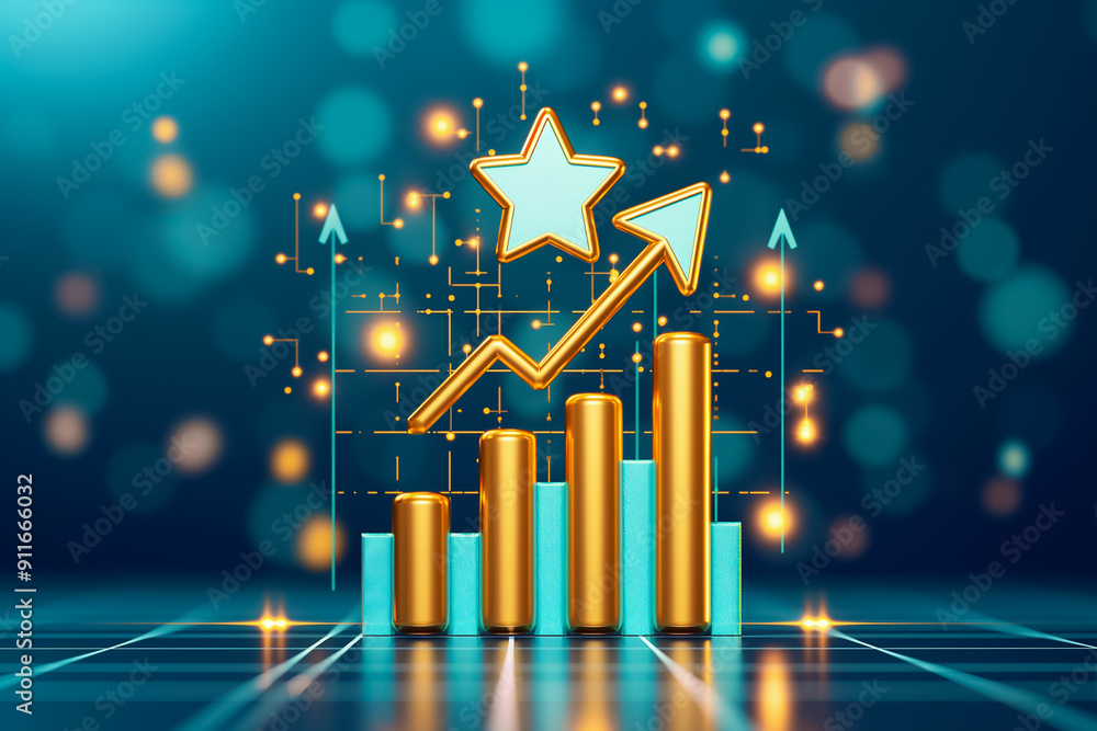 Poster dynamic growth chart that features a vibrant star and bokeh background, symbolizing business success