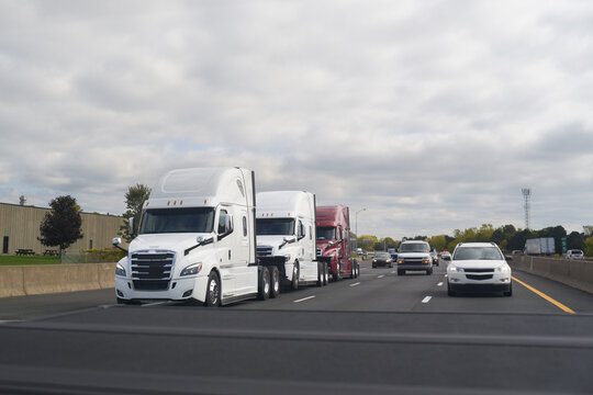 Highway 18-wheeler truck towing trailers