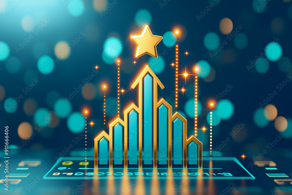 Poster dynamic growth chart that features a vibrant star and bokeh background, symbolizing business success