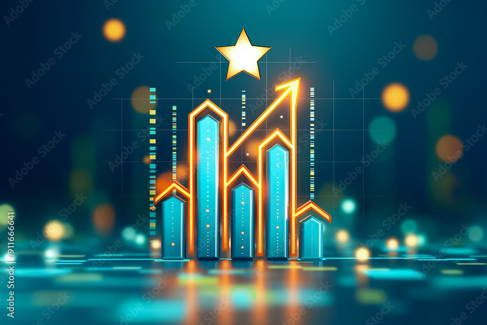 Poster dynamic growth chart that features a vibrant star and bokeh background, symbolizing business success