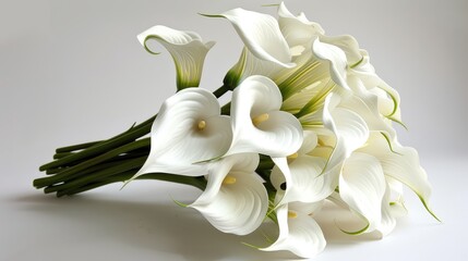 Bouquet of white calla lilies on a white background. AI generated. © Olha Koval