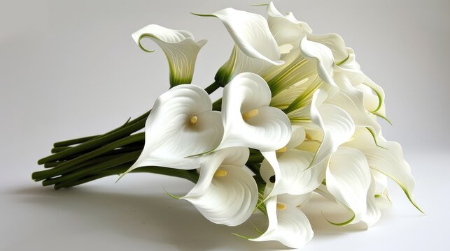 Bouquet of white calla lilies on a white background. AI generated.