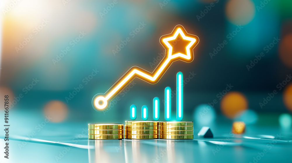 Poster dynamic growth chart that features a vibrant star and bokeh background, symbolizing business success