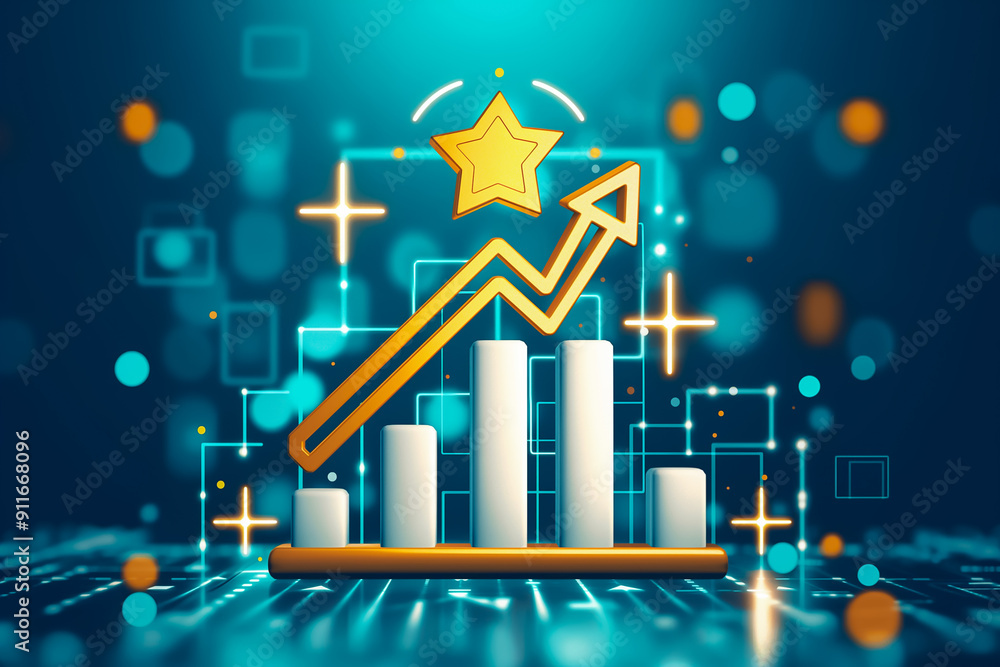 Poster dynamic growth chart that features a vibrant star and bokeh background, symbolizing business success
