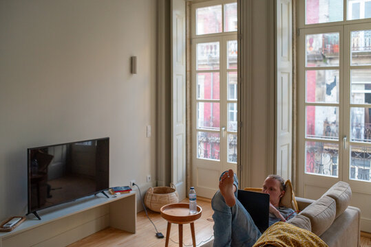 Freelancer at work on couch