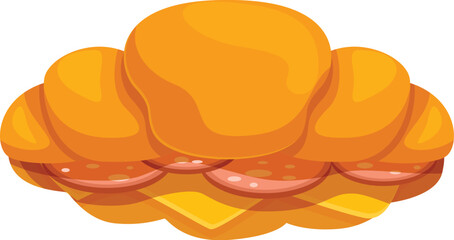 Fresh and tasty croissant is filled with salami and cheese, making it a satisfying breakfast or snack option