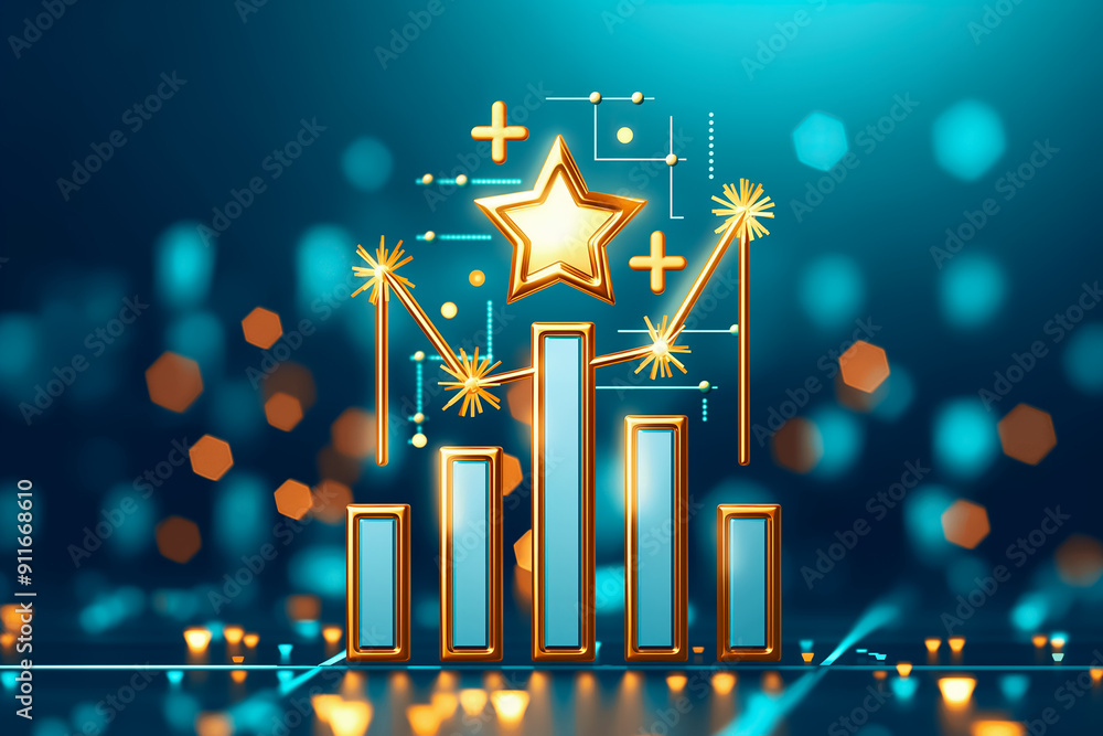 Poster dynamic growth chart that features a vibrant star and bokeh background, symbolizing business success