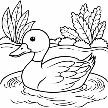recommend clip art: A duck swimming in a pond line art vector