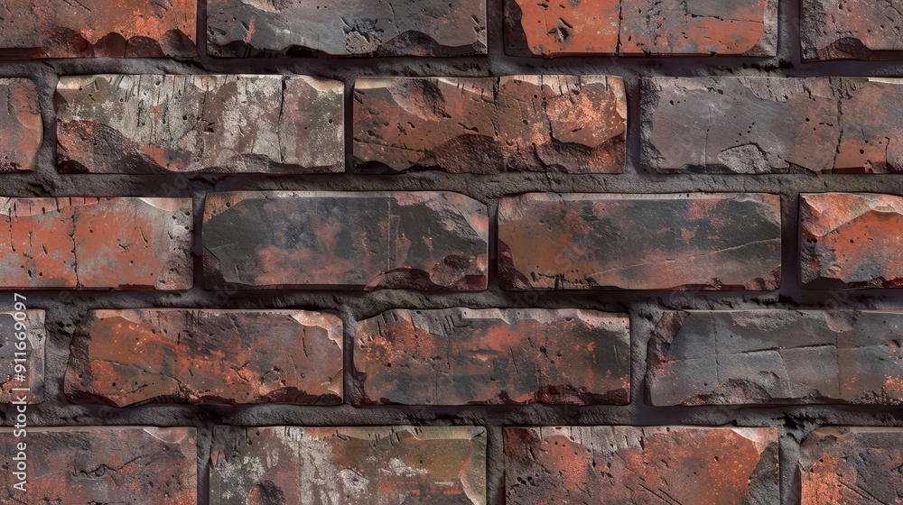 Aufkleber hyperrealistic seamless pattern of weathered red bricks showcasing intricate textures subtle color v