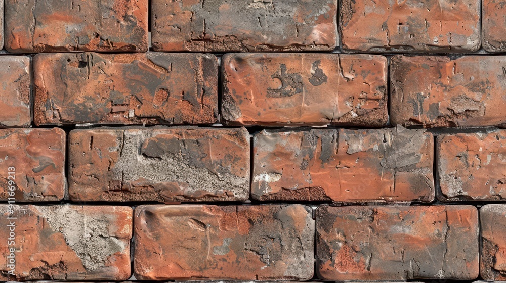 Aufkleber hyperrealistic seamless pattern of weathered red bricks showcasing intricate textures subtle color v