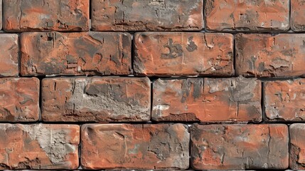 Fototapeta premium hyperrealistic seamless pattern of weathered red bricks showcasing intricate textures subtle color variations and authentic masonry details for architectural visualization