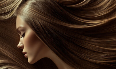 Naklejka premium A beautiful woman with long straight hair. Hair care concept