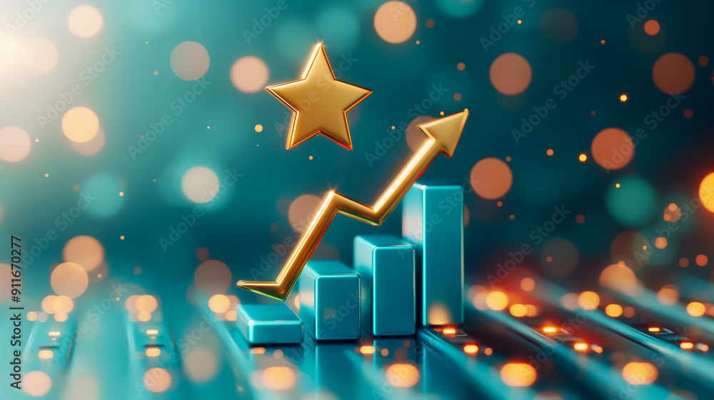 Poster dynamic growth chart that features a vibrant star and bokeh background, symbolizing business success