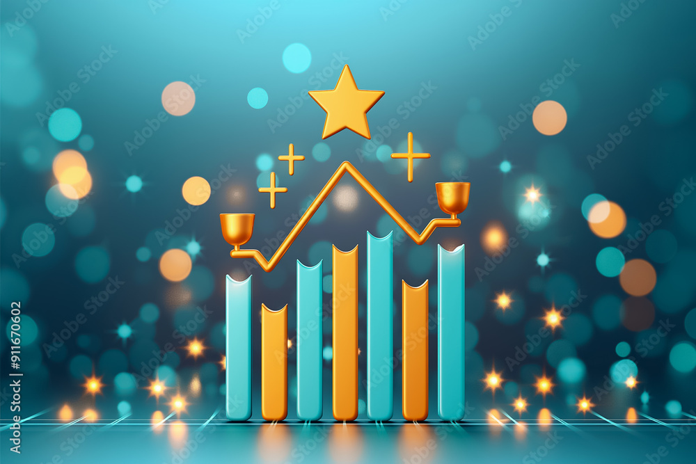 Poster dynamic growth chart that features a vibrant star and bokeh background, symbolizing business success