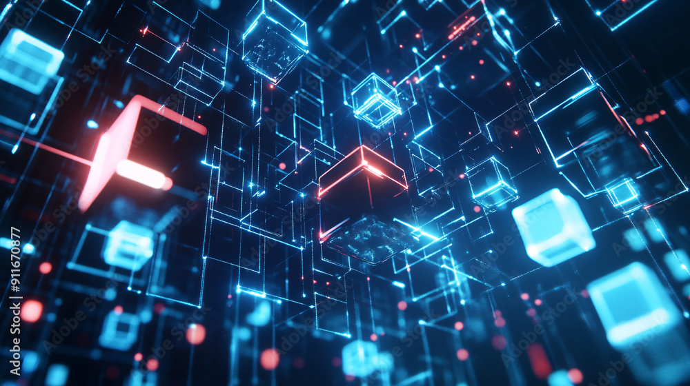 Wall mural futuristic metaverse digital cubes blocks technology network connection concept