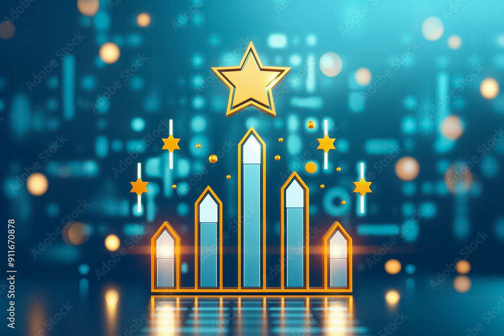 Poster dynamic growth chart that features a vibrant star and bokeh background, symbolizing business success