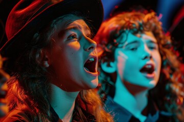 Fototapeta premium School Play Performance with Dramatic Makeup and Costumes for Young Actors