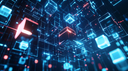 Futuristic metaverse digital cubes blocks technology network connection concept