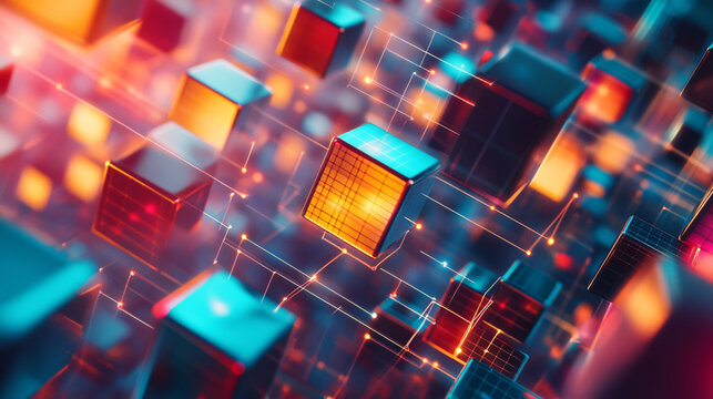 Futuristic metaverse digital cubes blocks technology network connection concept