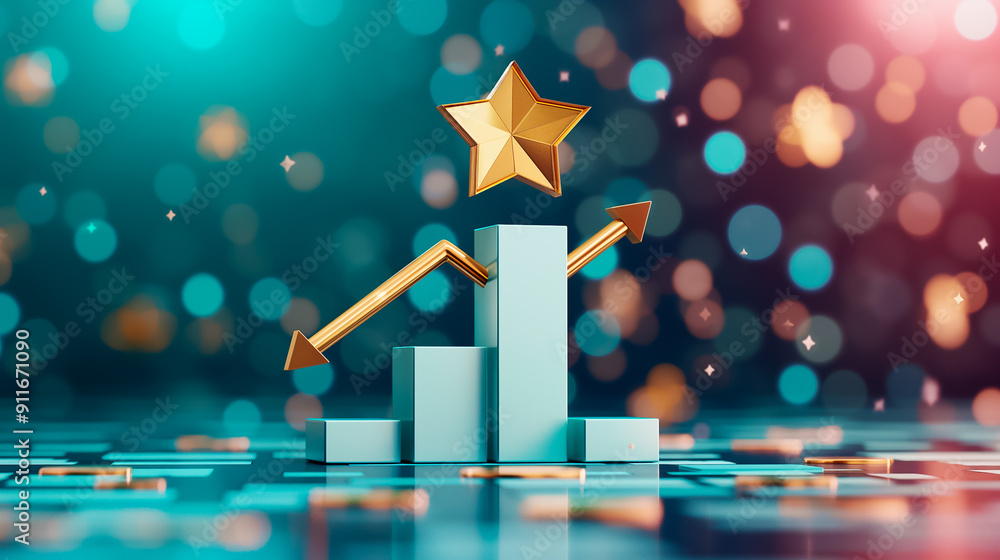 Poster dynamic growth chart that features a vibrant star and bokeh background, symbolizing business success
