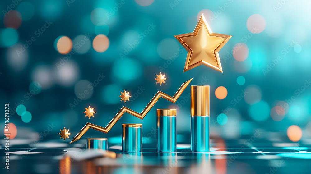 Poster dynamic growth chart that features a vibrant star and bokeh background, symbolizing business success