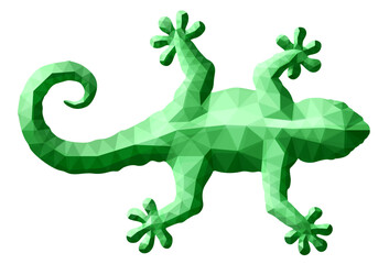 Low poly art with green gecko silhouette