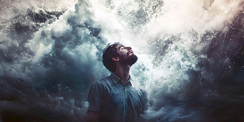 Obraz premium Out-of-body experience woman.AI generated. 