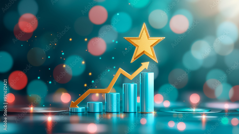Poster dynamic growth chart that features a vibrant star and bokeh background, symbolizing business success