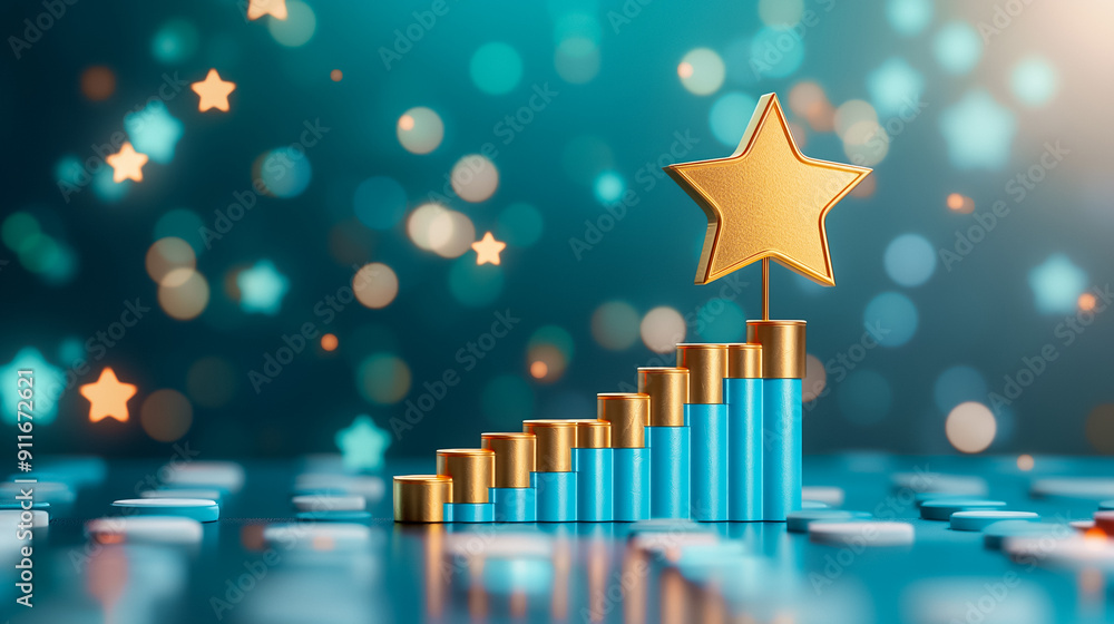Poster dynamic growth chart that features a vibrant star and bokeh background, symbolizing business success
