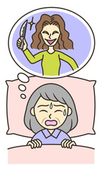 A senior woman suffering from a nightmare