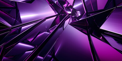 Obraz premium black angular shapes and lines, dark purple gradient background and reflective metal surfaces, dynamic lighting effects.