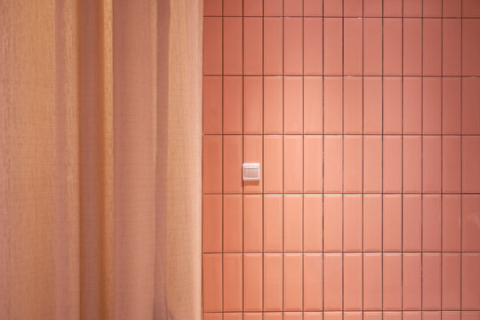 Close-up of pink tile wall
