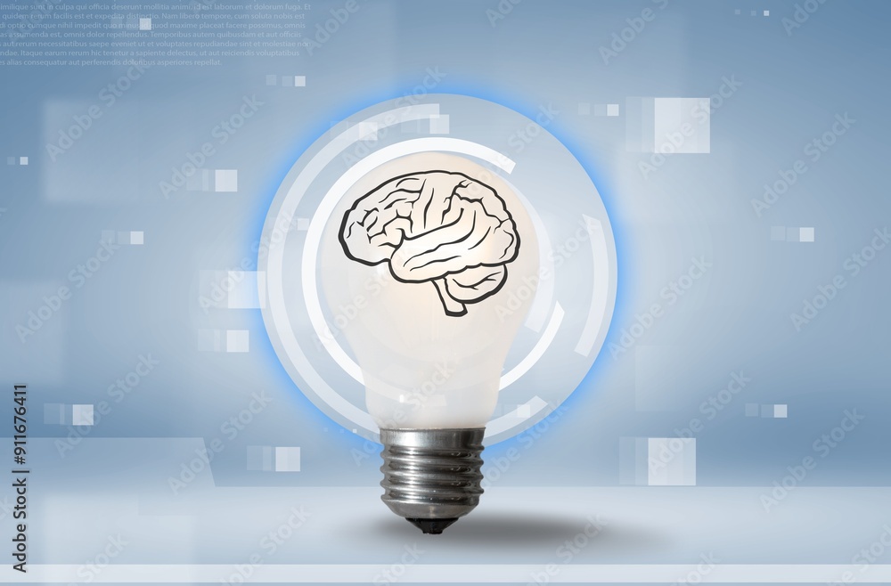 Poster generate ai technology. light bulb with brain
