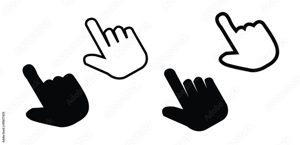 Poster hand cursor icon set. hand click pointer. clicking finger icon. computer mouse click icon set vector