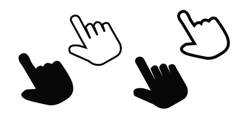 Hand cursor icon set. hand click pointer. Clicking finger icon. Computer mouse click icon set vector.