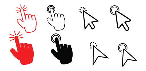 Click icon set. Hand cursors icons click set. cursor icon. pointer arrow icon. Clicking cursor icon. mouse click cursor designs vector.