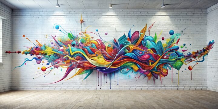 Abstract Colorful Graffiti Explosion on Brick Wall, 3D Illustration, Digital Art, Interior Design, graffiti , abstract , art